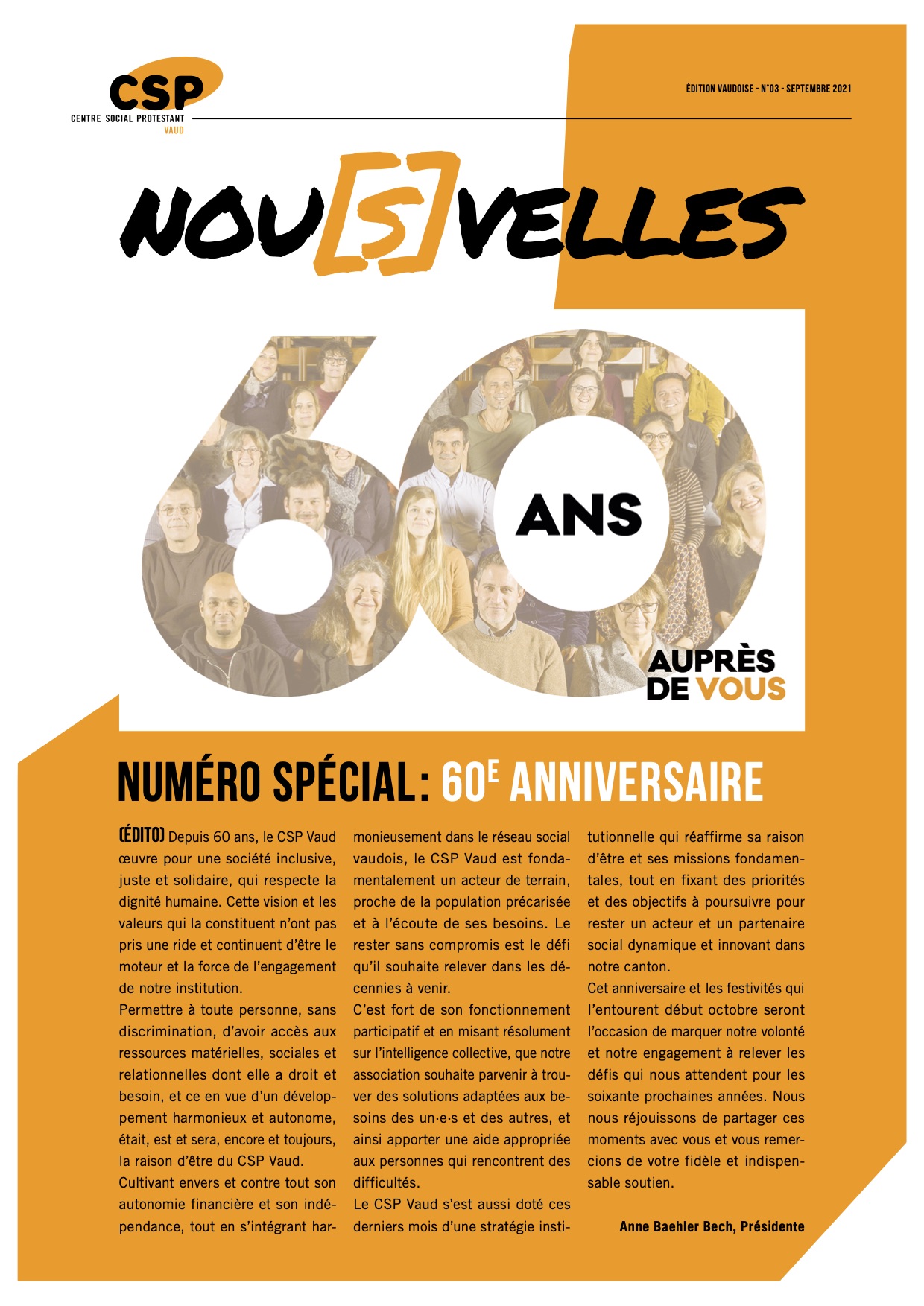 Couverture du journal du CSP Vaud, les Nouvelles, septembre 2021, spécial anniversaire du CSP Vaud