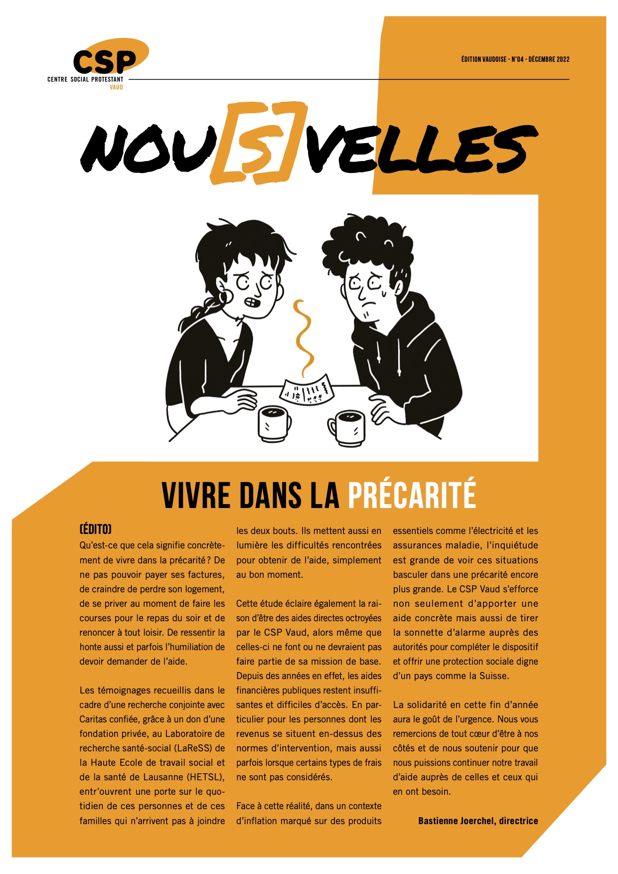 Couverture Journal du CSP Vaud- dessin Louiza - Vivre dans la précarité