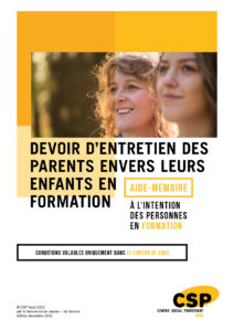 devoir d'entretien des parents envers leurs enfants en formation - couverture de l'aide mémoire publié par le CSP Vaud